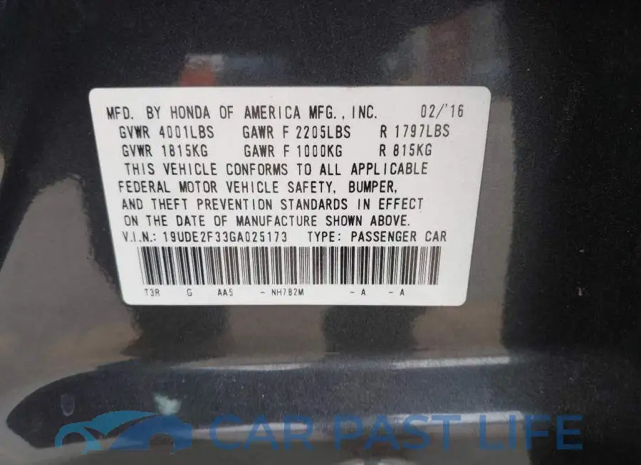 19UDE2F33GA025173# 9