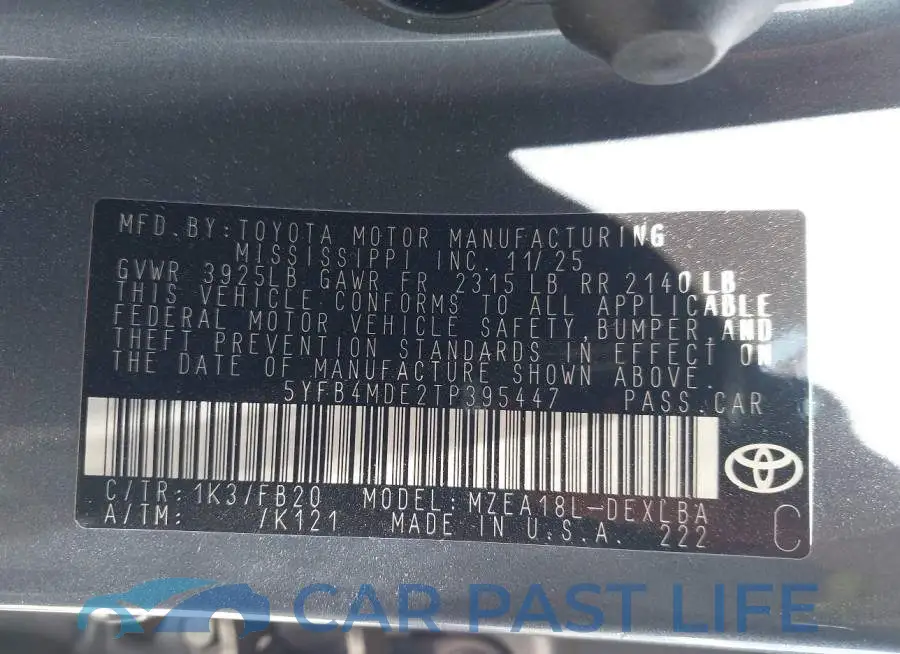 5YFB4MDE2TP395447# 9