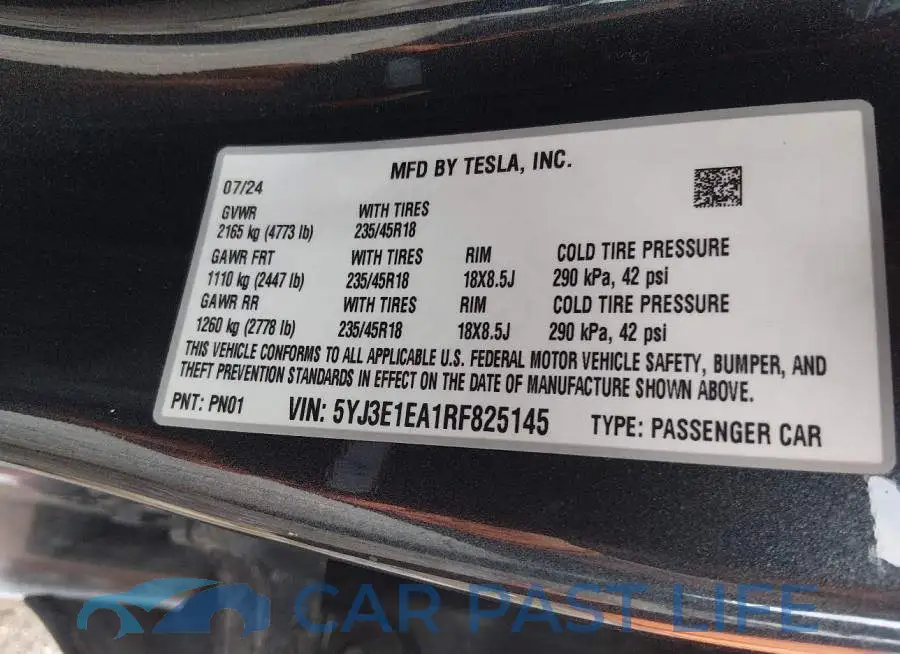 5YJ3E1EA1RF825145# 9