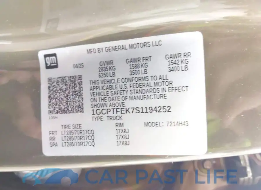 1GCPTFEK7S1194252# 9