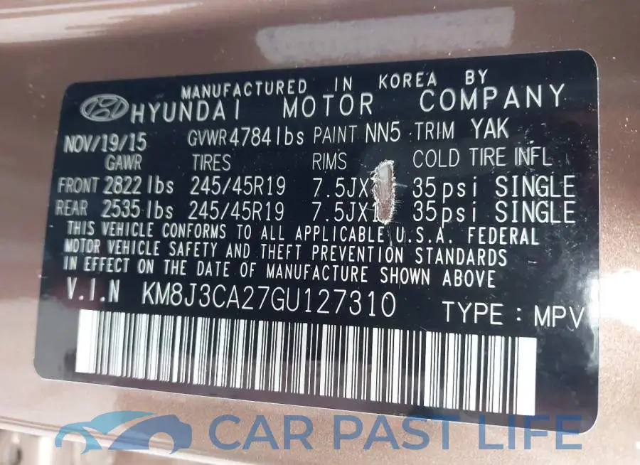 KM8J3CA27GU127310# 9