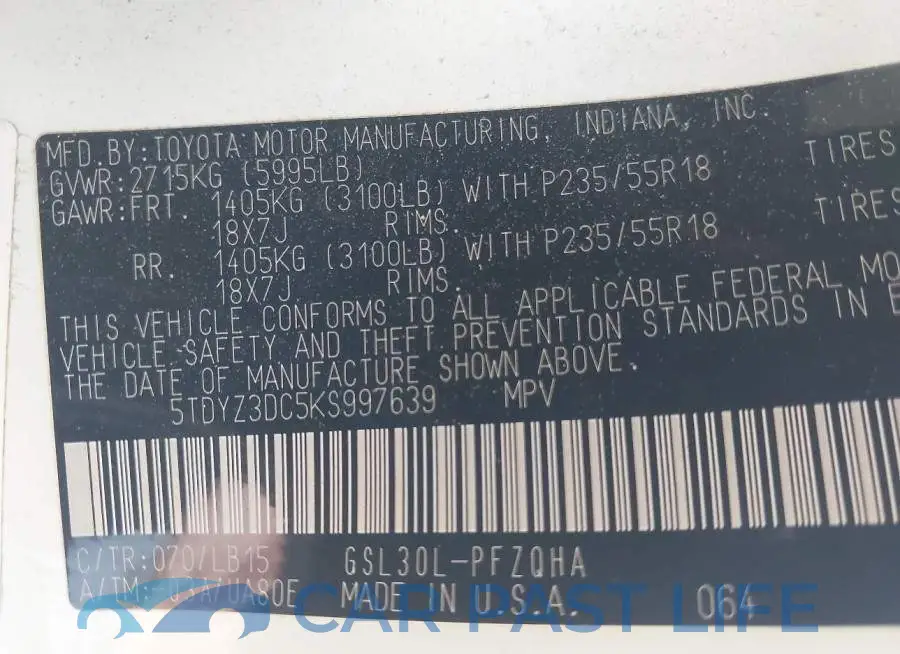 5TDYZ3DC5KS997639# 9
