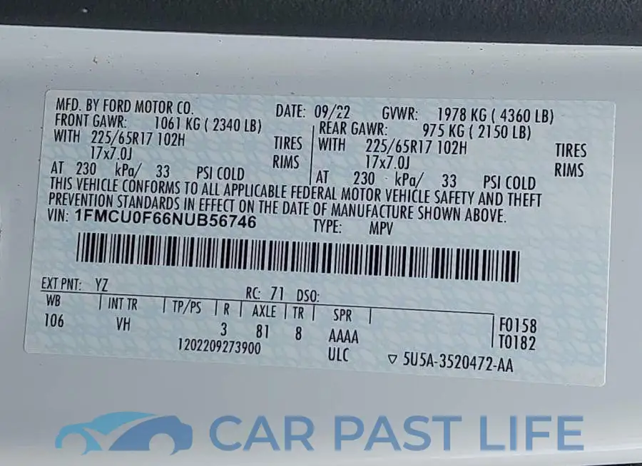 1FMCU0F66NUB56746# 9