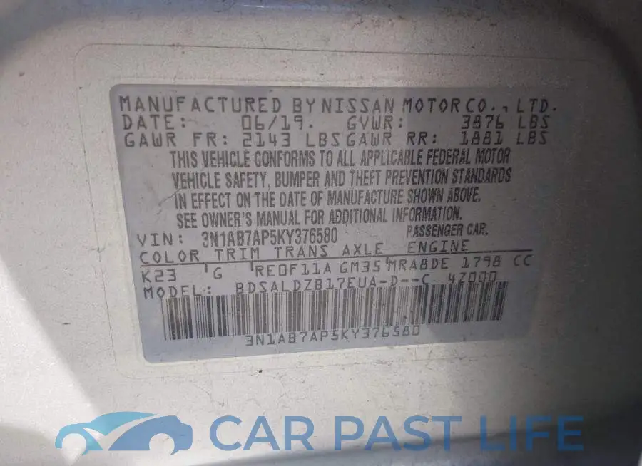3N1AB7AP5KY376580# 9