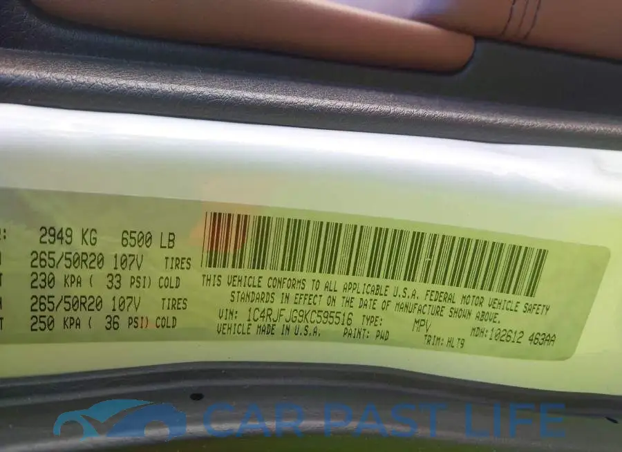 1C4RJFJG9KC595516# 9