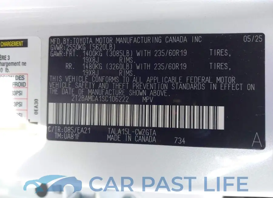 2T2BAMCA1SC106222# 9