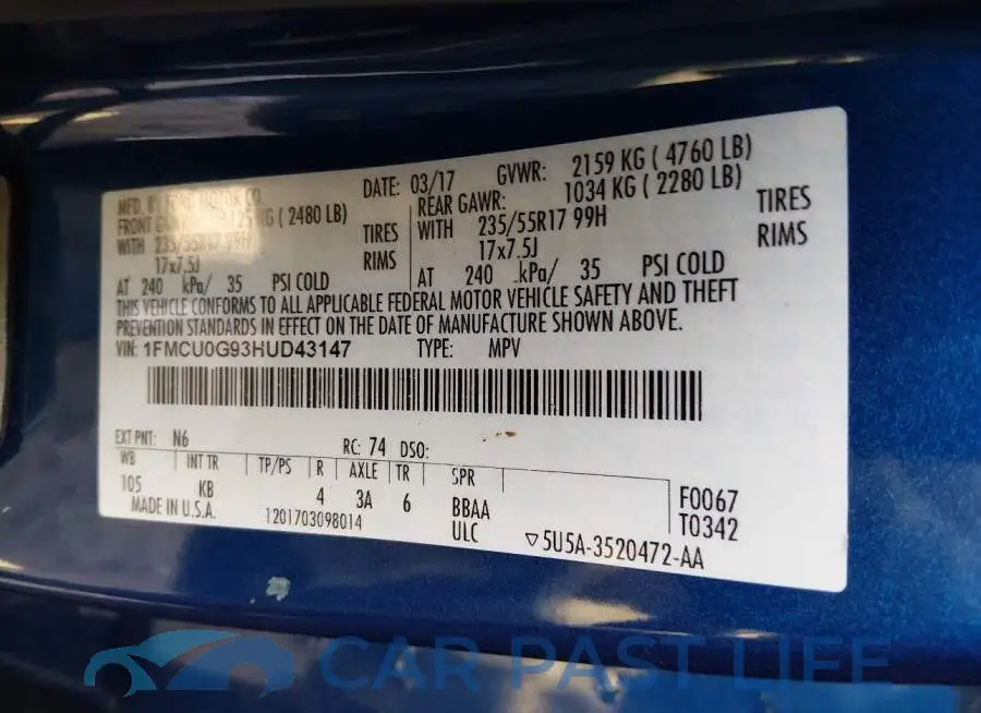 1FMCU0G93HUD43147# 9