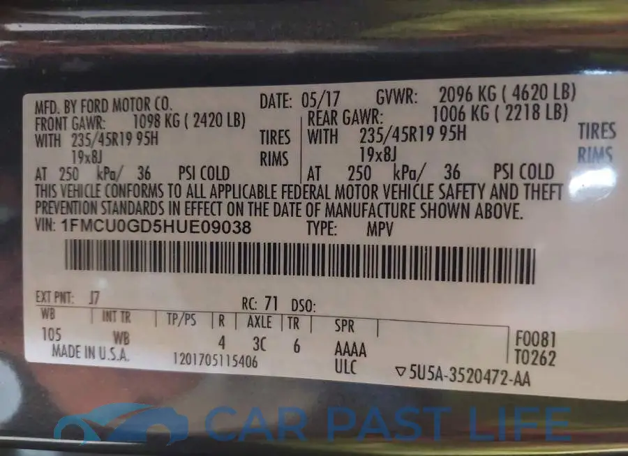 1FMCU0GD5HUE09038# 9