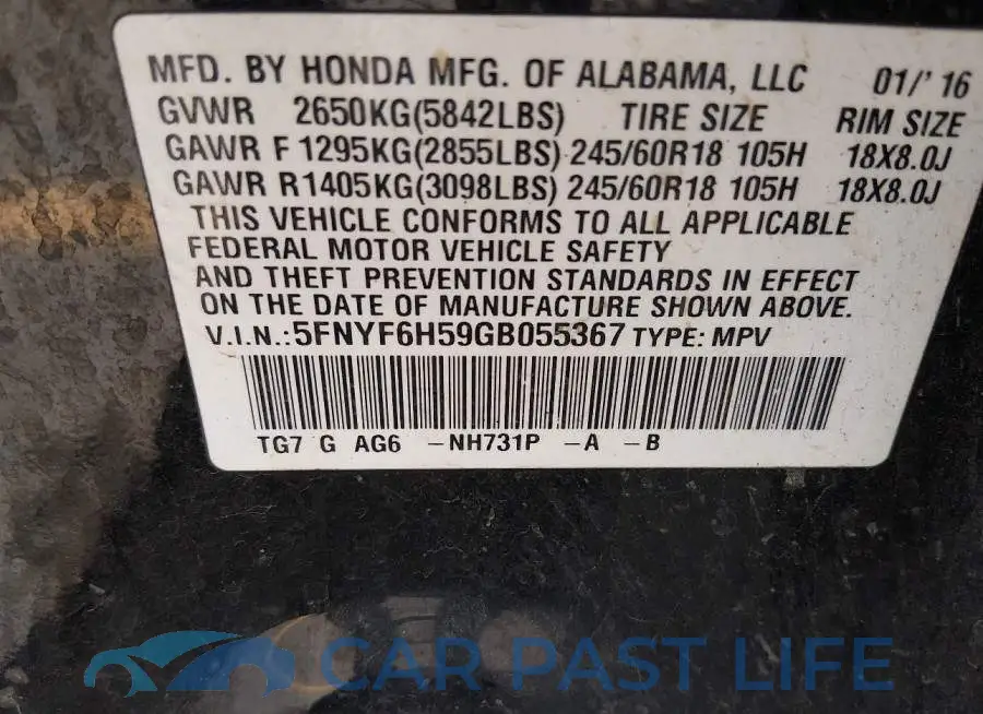 5FNYF6H59GB055367# 9