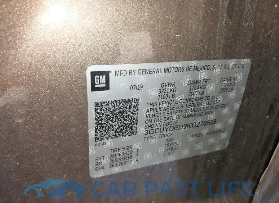 3GCUYDED9KG278519# 9