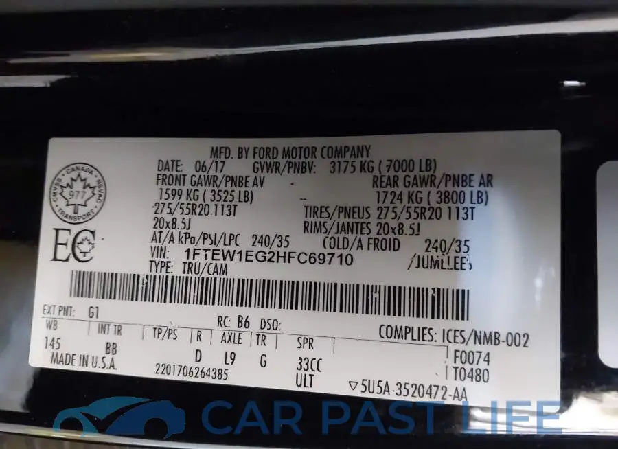 1FTEW1EG2HFC69710# 9
