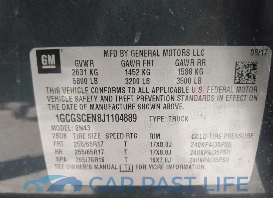 1GCGSCEN8J1104889# 9