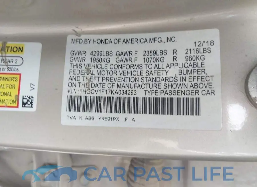 1HGCV1F17KA034293# 9