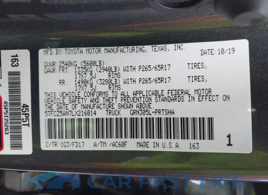 5TFCZ5AN7LX216014# 9