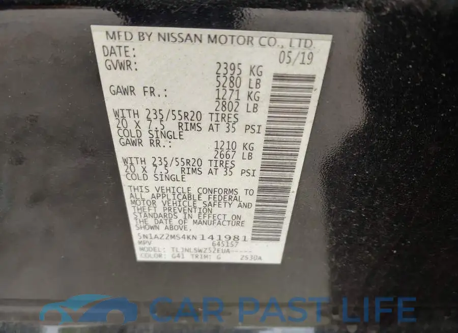 5N1AZ2MS4KN141981# 9