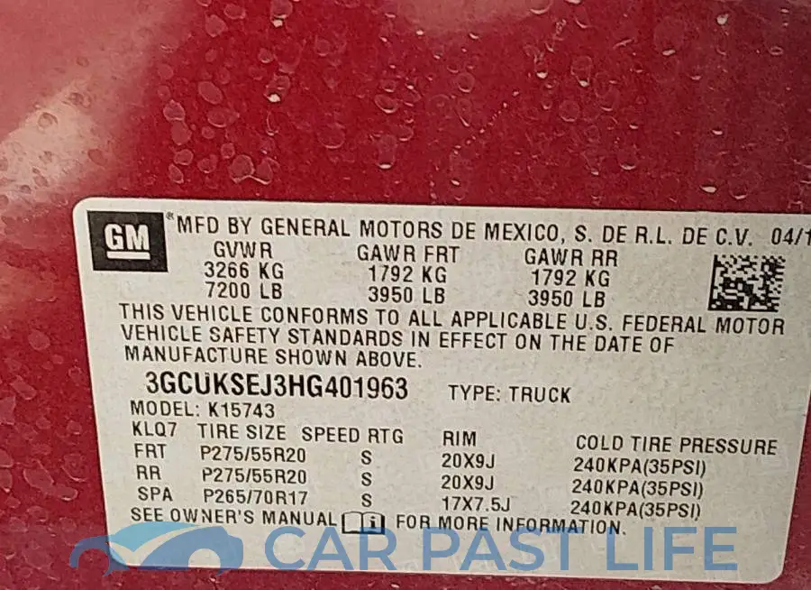 3GCUKSEJ3HG401963# 9