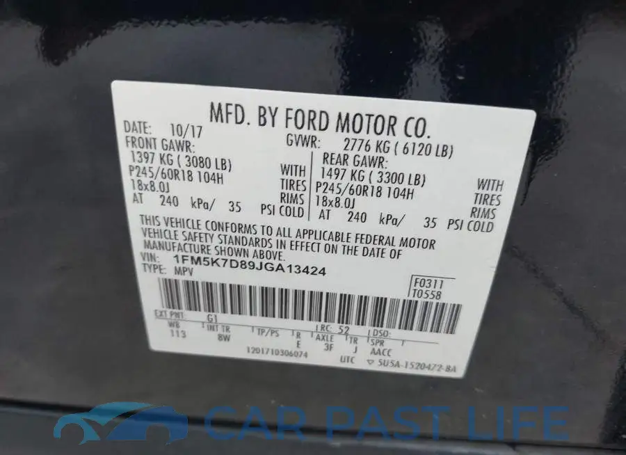 1FM5K7D89JGA13424# 9