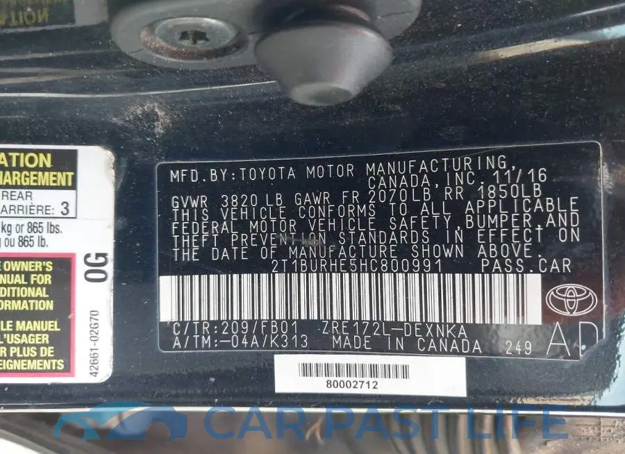 2T1BURHE5HC800991# 9