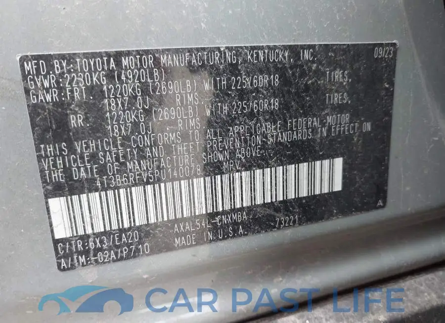 4T3B6RFV5PU140078# 9