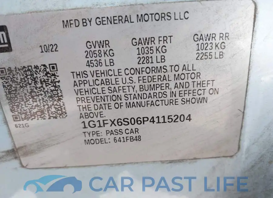 1G1FX6S06P4115204# 9