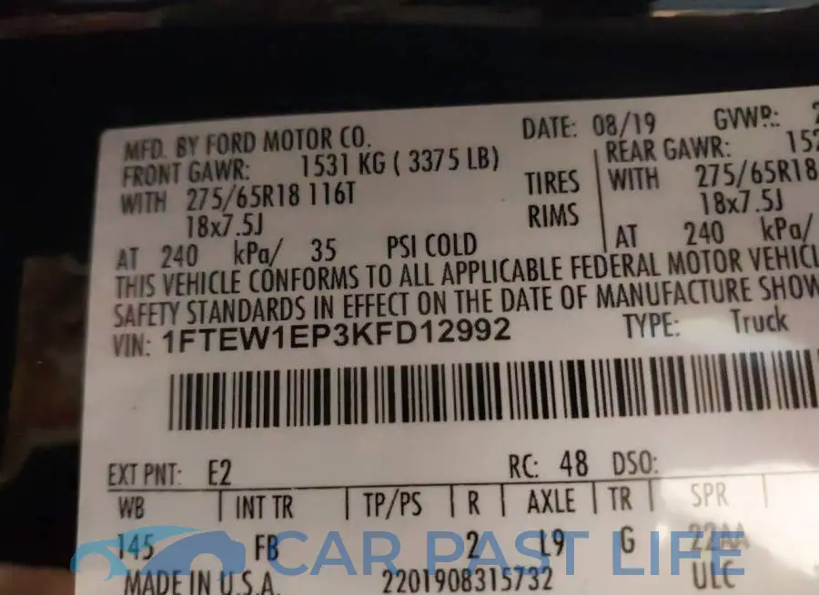 1FTEW1EP3KFD12992# 9