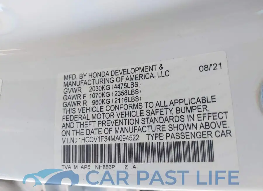 1HGCV1F34MA094522# 9