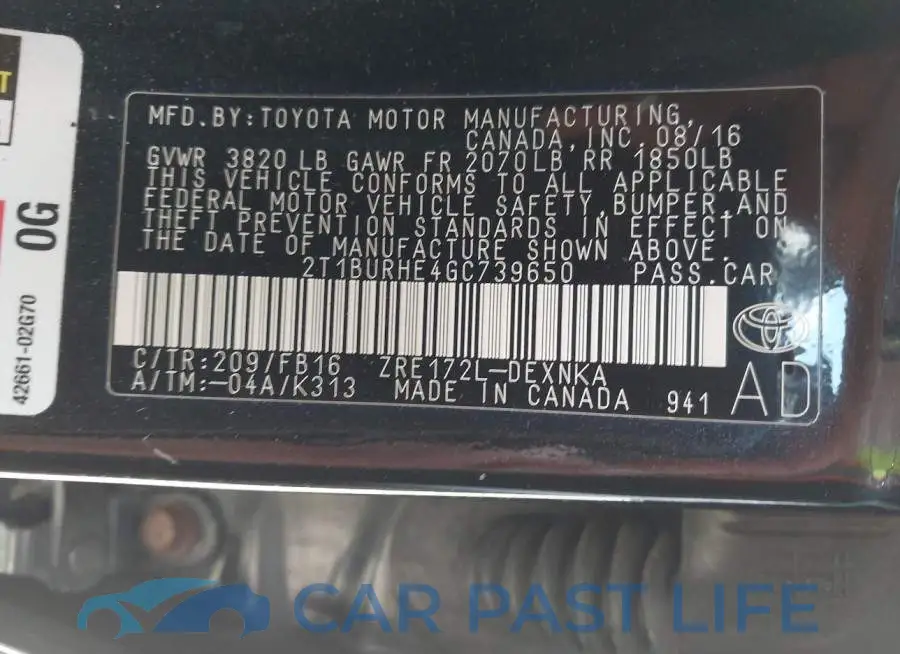 2T1BURHE4GC739650# 9