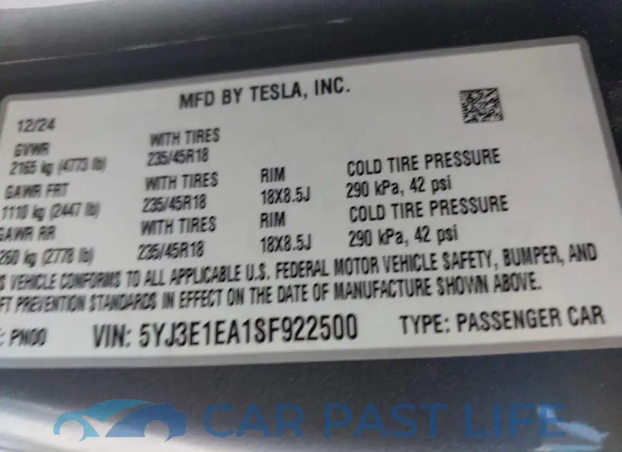 5YJ3E1EA1SF922500# 9