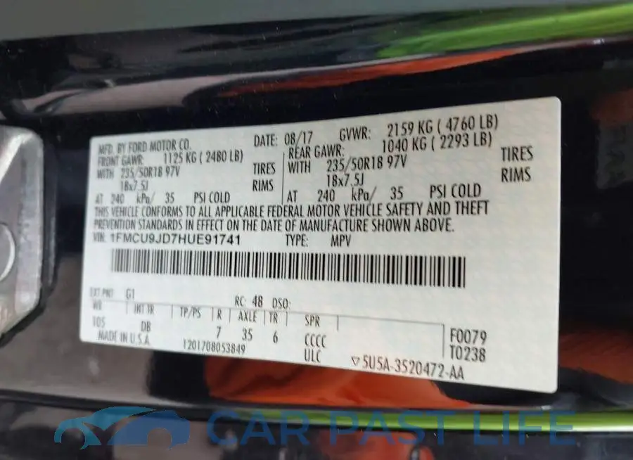 1FMCU9JD7HUE91741# 9