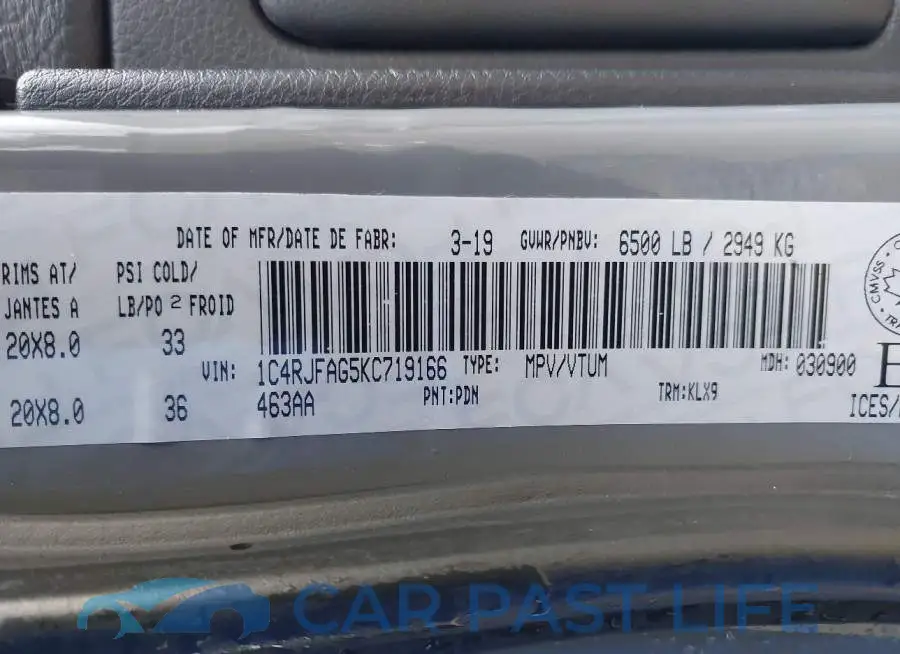 1C4RJFAG5KC719166# 9