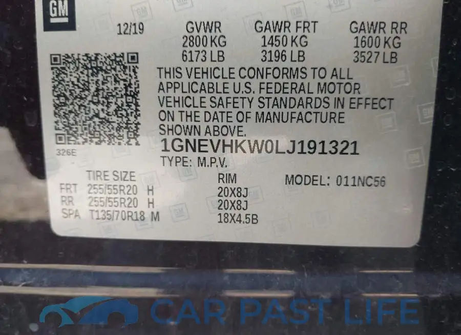 1GNEVHKW0LJ191321# 9