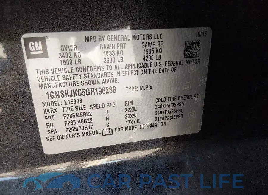 1GNSKJKC5GR196238# 9
