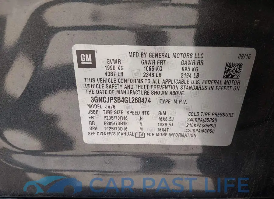 3GNCJPSB4GL268474# 9