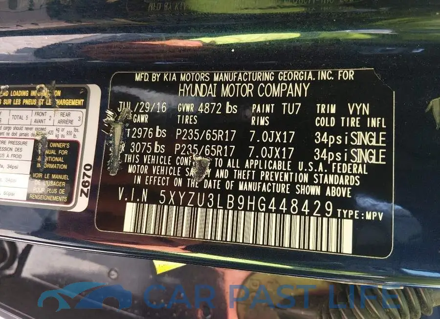 5XYZU3LB9HG448429# 9