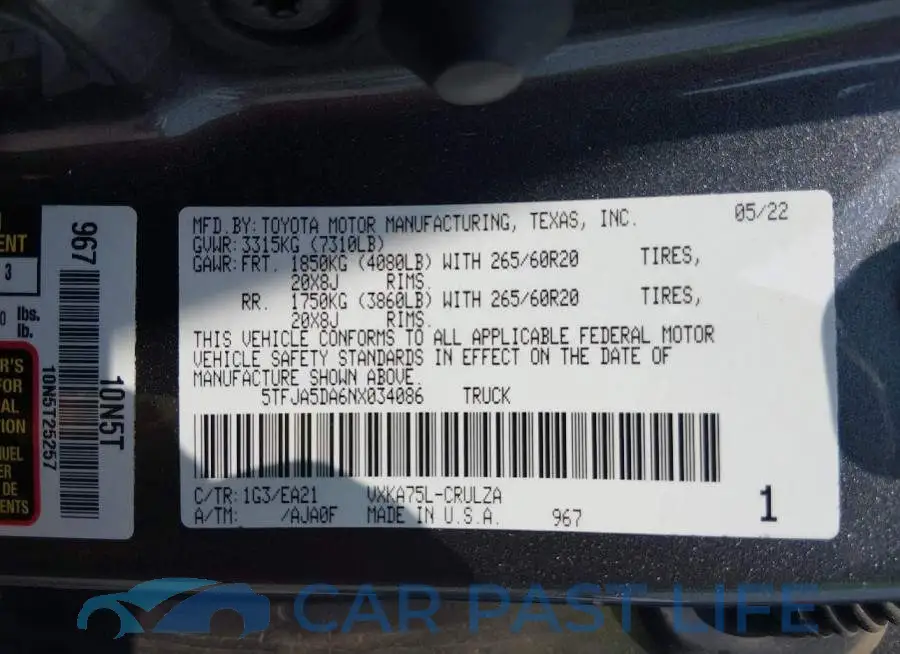 5TFJA5DA6NX034086# 9