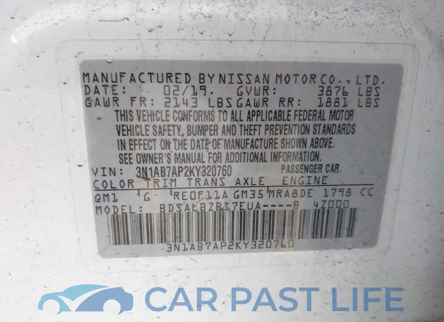 3N1AB7AP2KY320760# 9