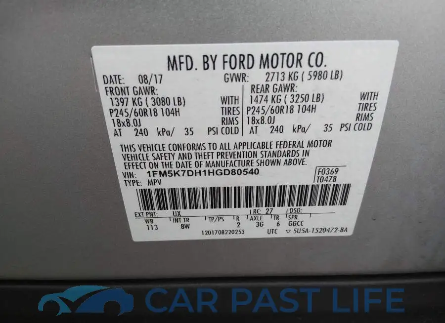 1FM5K7DH1HGD80540# 9