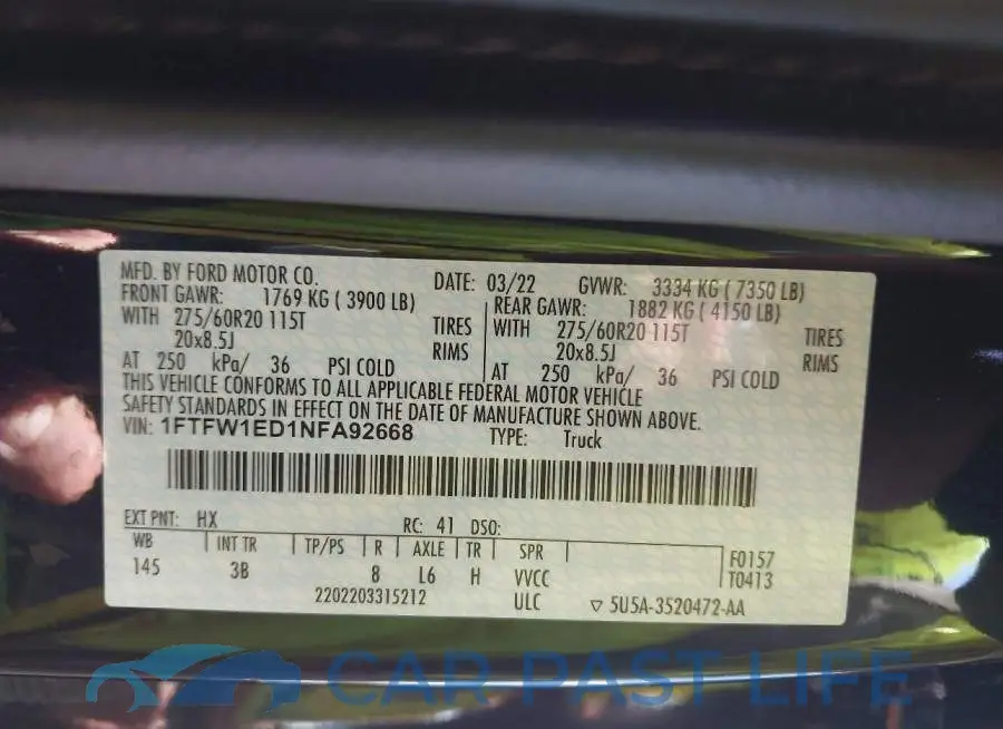 1FTFW1ED1NFA92668# 9