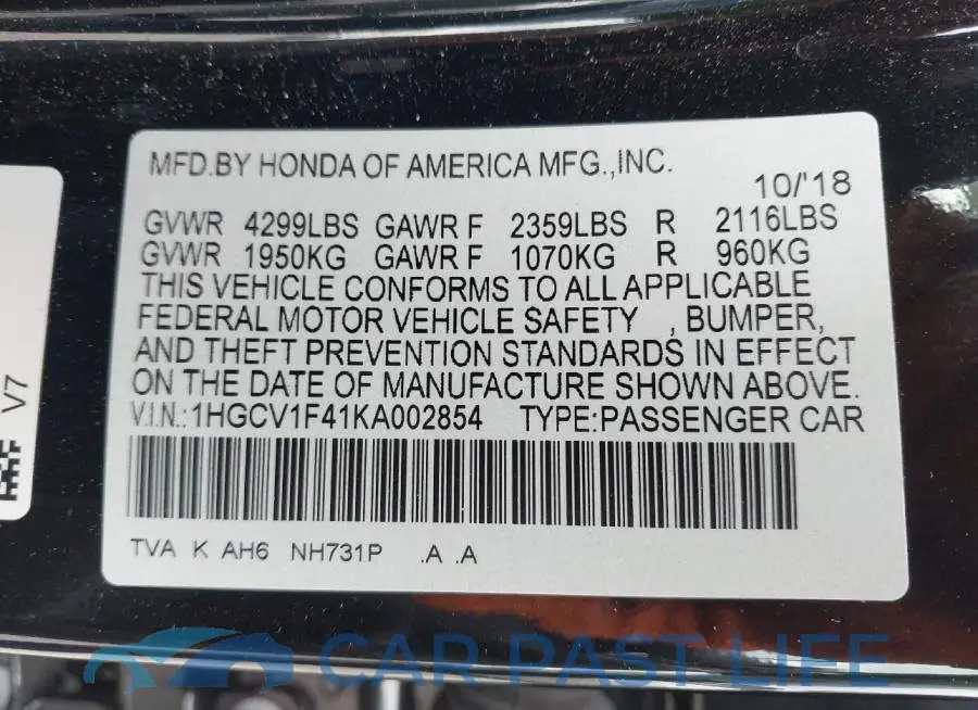 1HGCV1F41KA002854# 9
