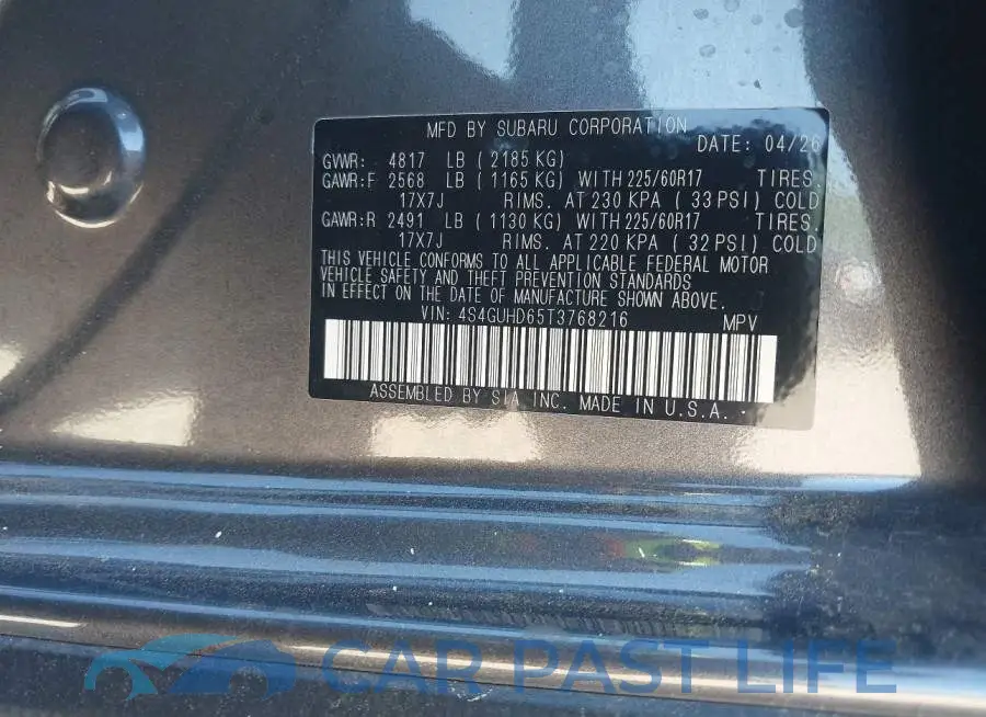 4S4GUHD65T3768216# 9