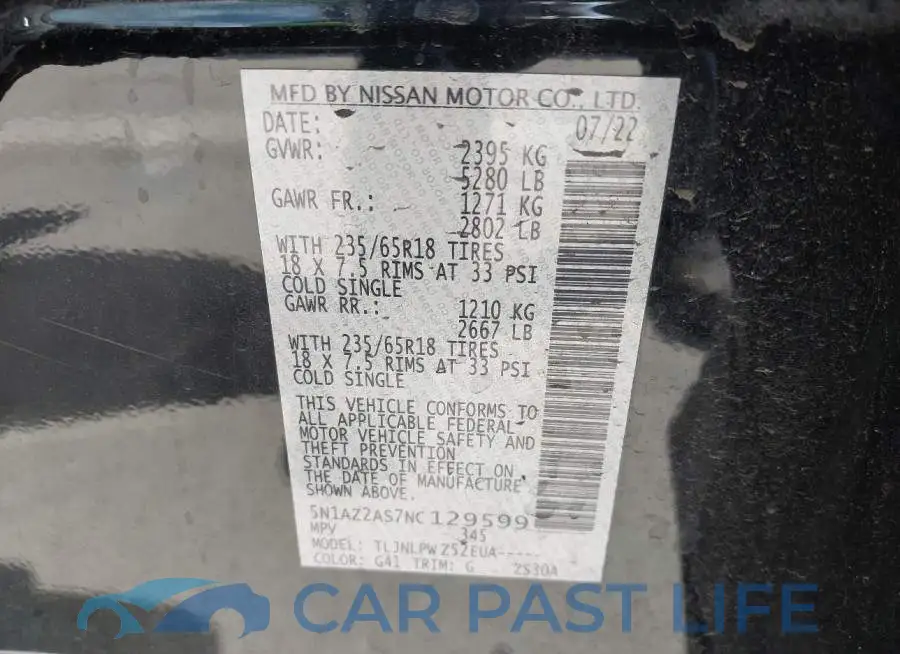 5N1AZ2AS7NC129599# 9