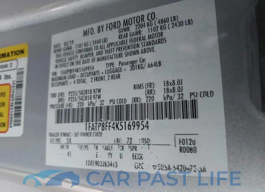 1FATP8FF4K5169954# 9