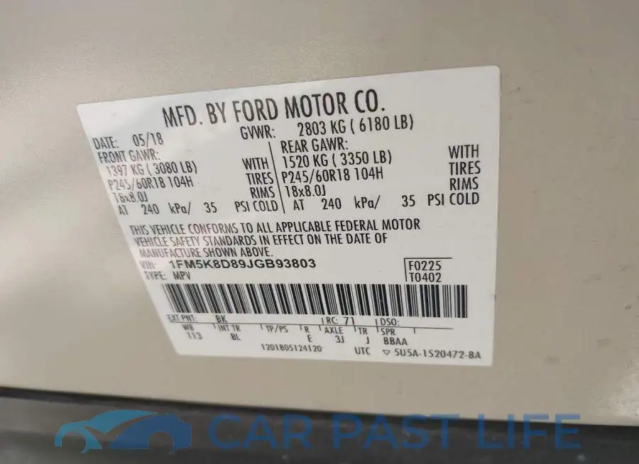 1FM5K8D89JGB93803# 9