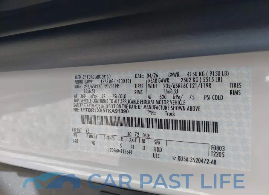 1FTBR1X85TKA91890# 9