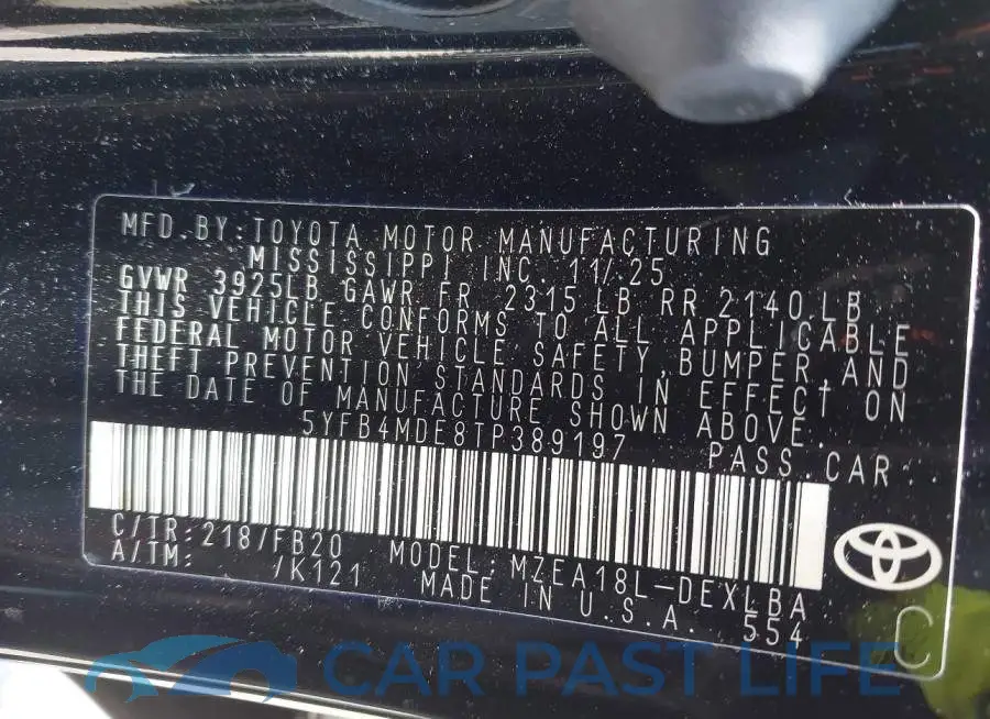 5YFB4MDE8TP389197# 9