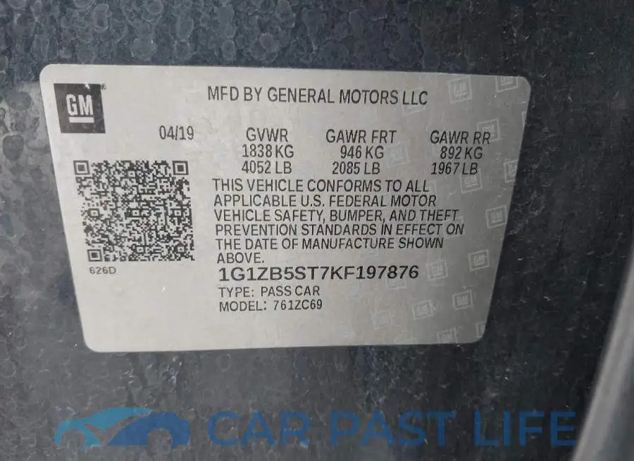 1G1ZB5ST7KF197876# 9