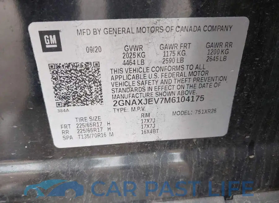 2GNAXJEV7M6104175# 9