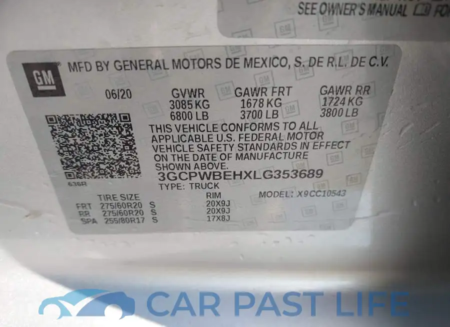 3GCPWBEHXLG353689# 9