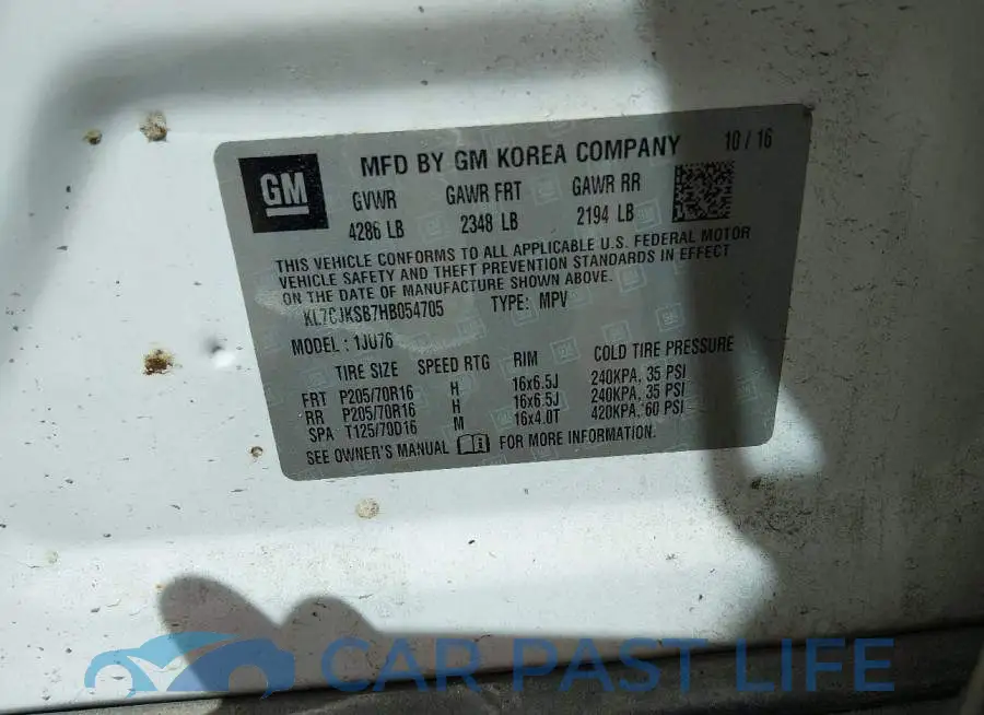 KL7CJKSB7HB054705# 9
