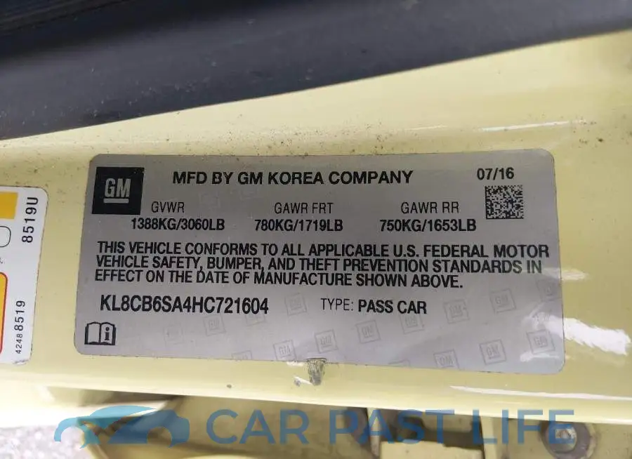 KL8CB6SA4HC721604# 9